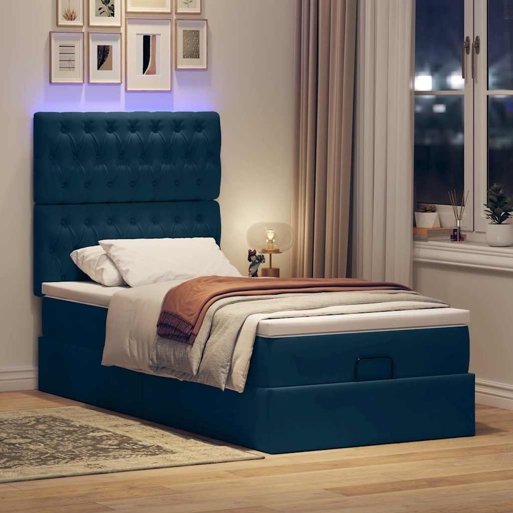 Ottoman bed met matrassen en LED's 90x200cm fluweel donkerblauw – afbeelding 3