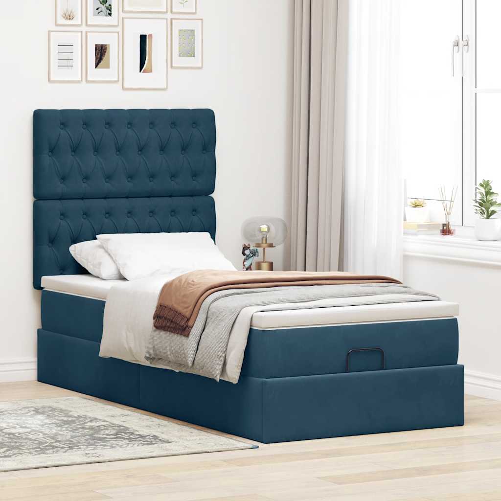 Ottoman bed met matrassen en LED's 90x200cm fluweel donkerblauw – afbeelding 4