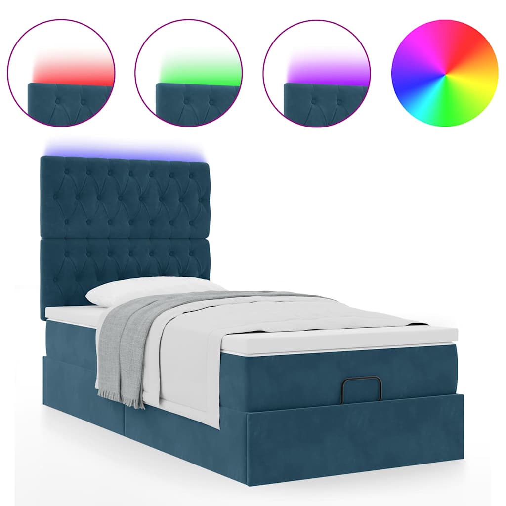 Ottoman bed met matrassen en LED's 90x200cm fluweel donkerblauw – afbeelding 5