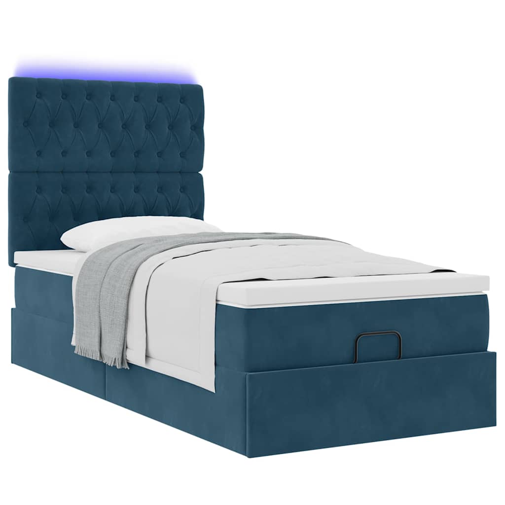 Ottoman bed met matrassen en LED's 90x200cm fluweel donkerblauw – afbeelding 6