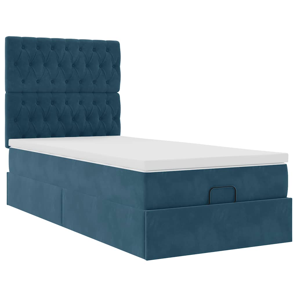 Ottoman bed met matrassen en LED's 90x200cm fluweel donkerblauw – afbeelding 7