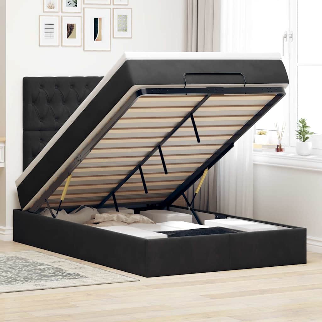 Ottoman bed met matrassen en LED's 120x190cm fluweel zwart – afbeelding 1