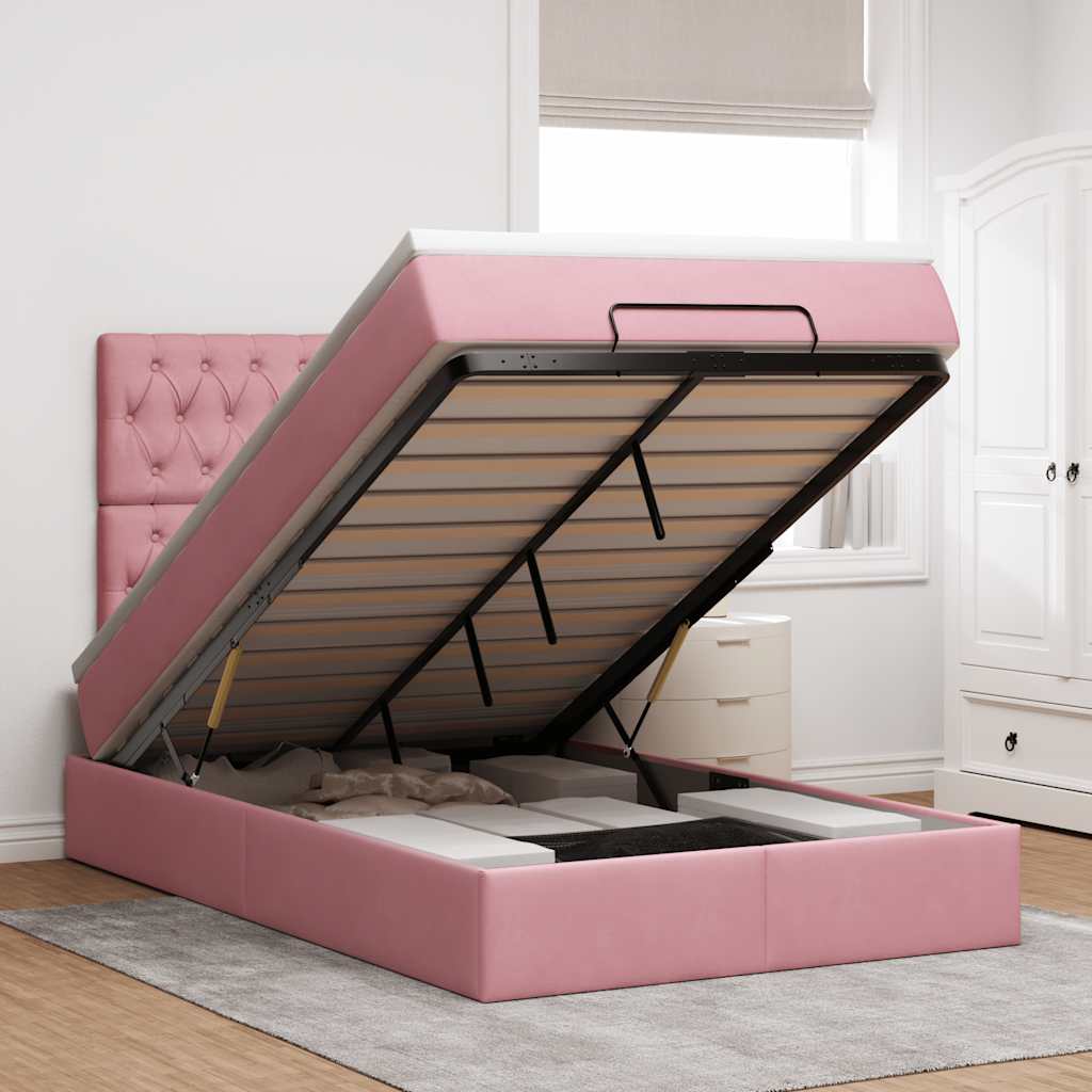 Ottoman bed met matrassen en LED's 120x200cm fluweel roze – afbeelding 1