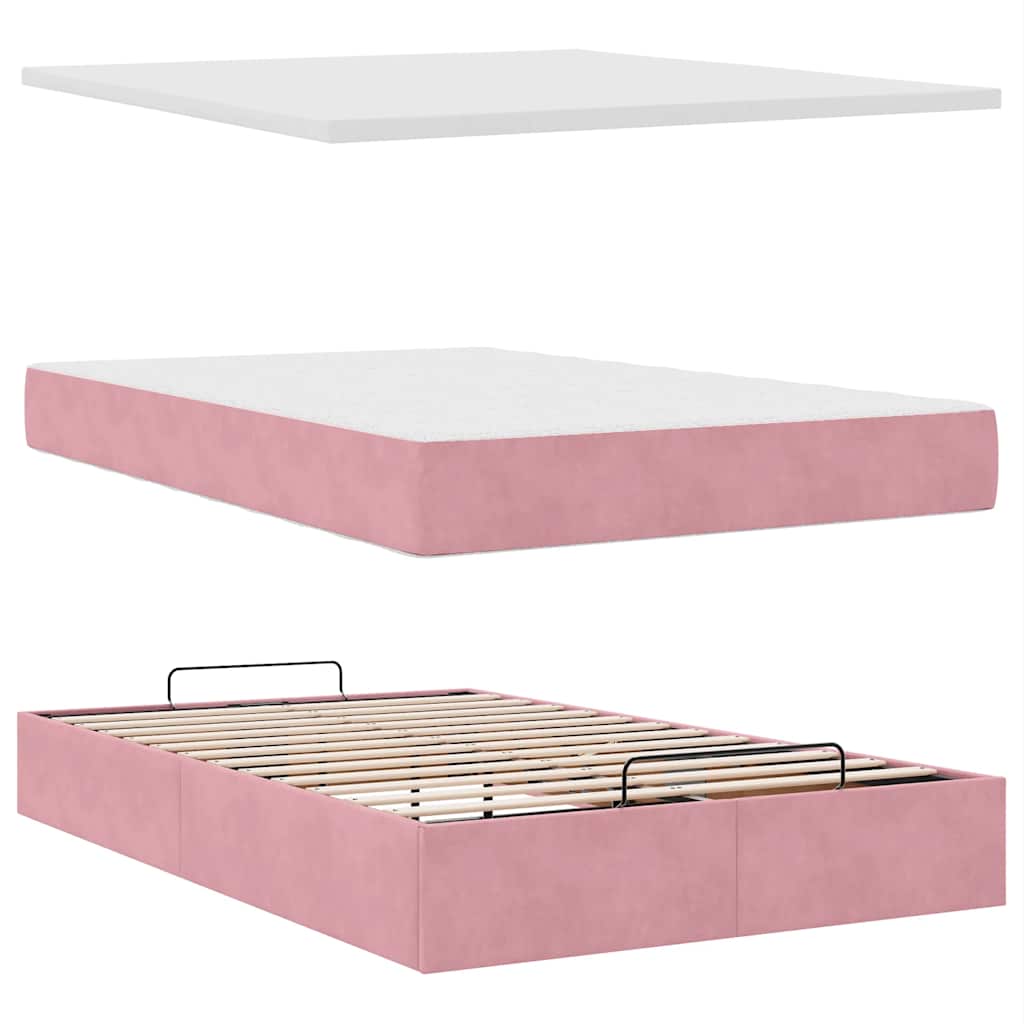 Ottoman bed met matrassen en LED's 120x200cm fluweel roze – afbeelding 12
