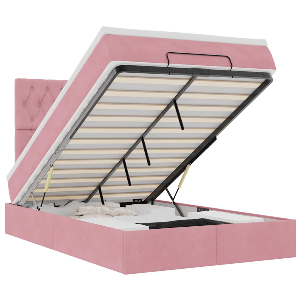 Ottoman bed met matrassen en LED's 120x200cm fluweel roze – afbeelding 2