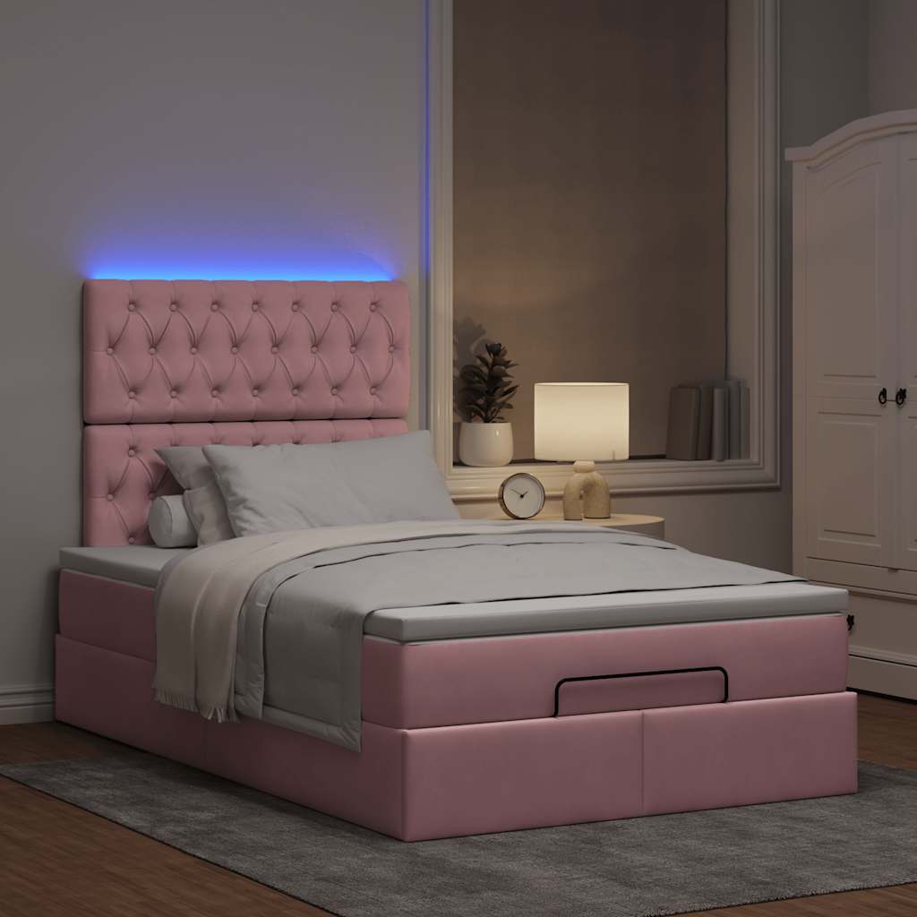 Ottoman bed met matrassen en LED's 120x200cm fluweel roze – afbeelding 3