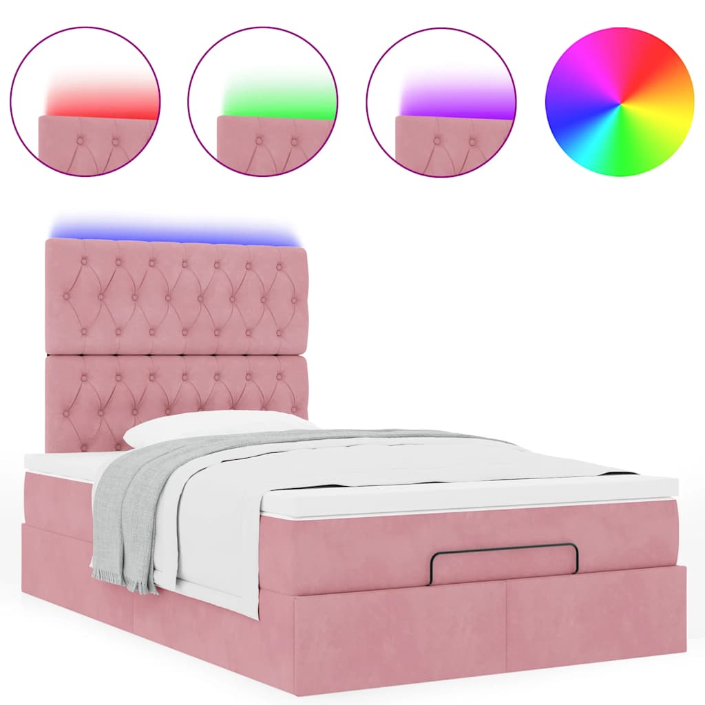 Ottoman bed met matrassen en LED's 120x200cm fluweel roze – afbeelding 4