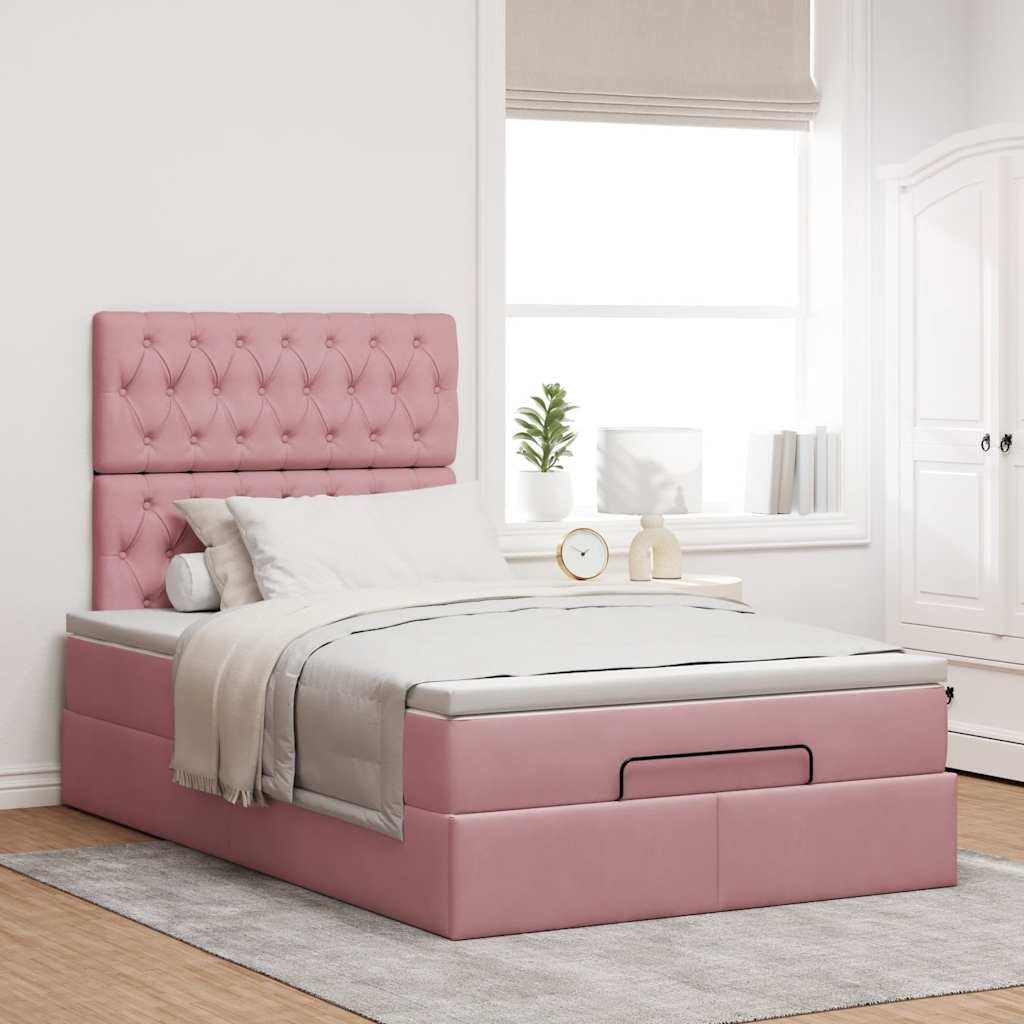 Ottoman bed met matrassen en LED's 120x200cm fluweel roze – afbeelding 5