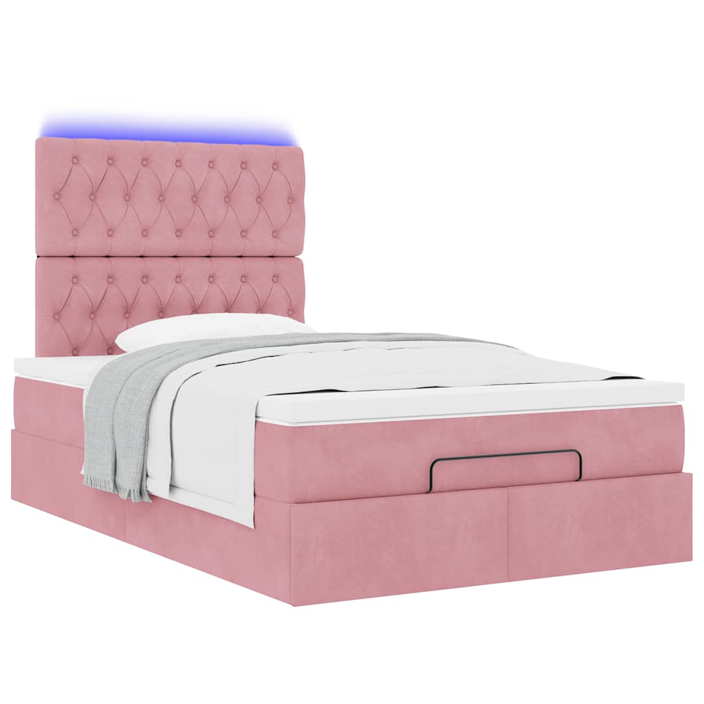Ottoman bed met matrassen en LED's 120x200cm fluweel roze – afbeelding 6