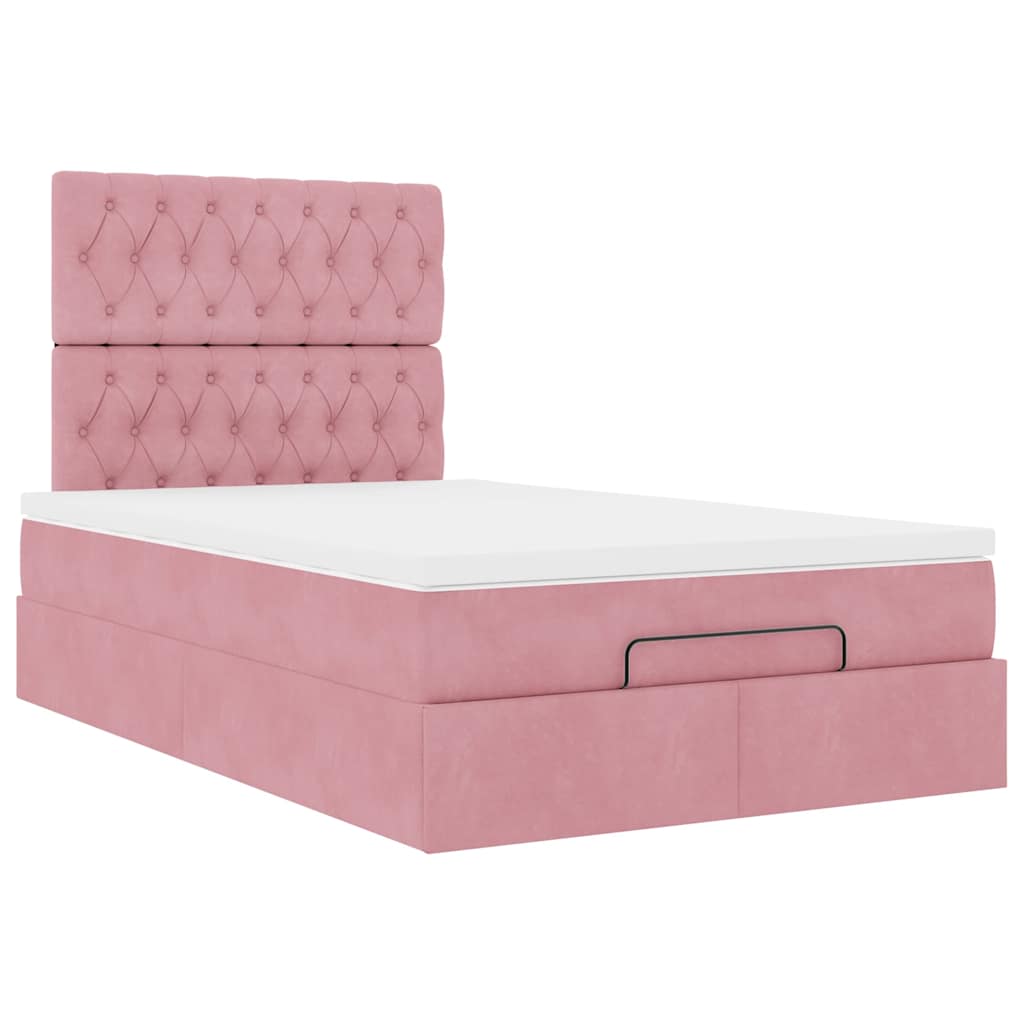 Ottoman bed met matrassen en LED's 120x200cm fluweel roze – afbeelding 7