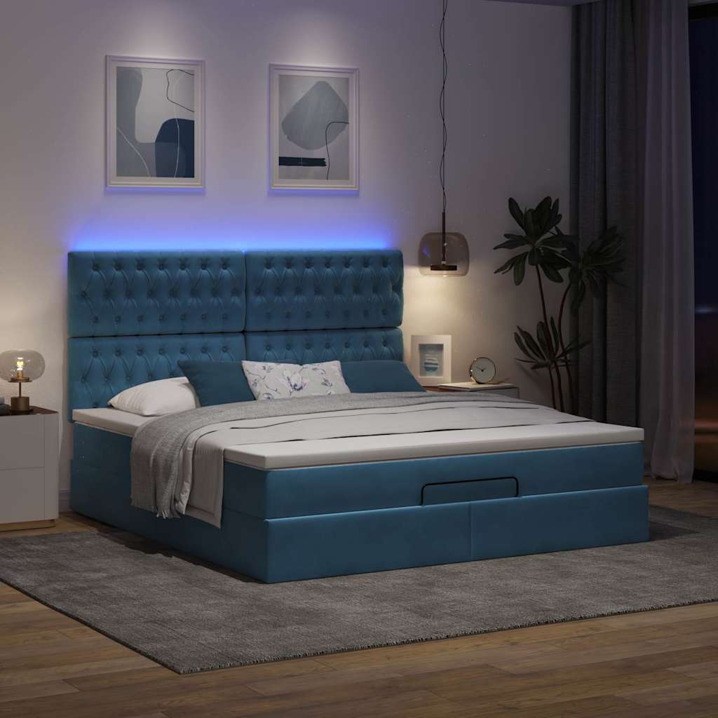 Ottoman bed met matrassen en LED's 160x200cm fluweel – afbeelding 3