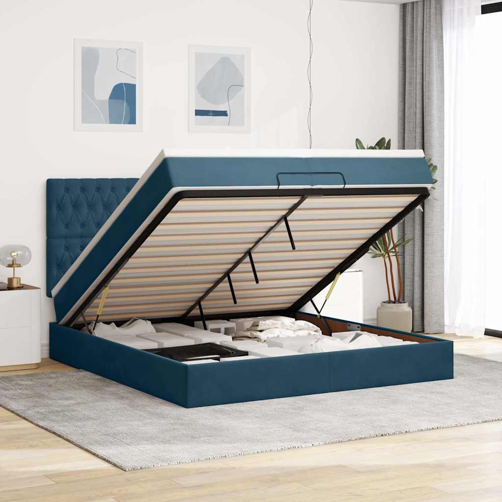 Bed poef met matrassen en leds 200x200 cm fluweel donkerblauw – afbeelding 1