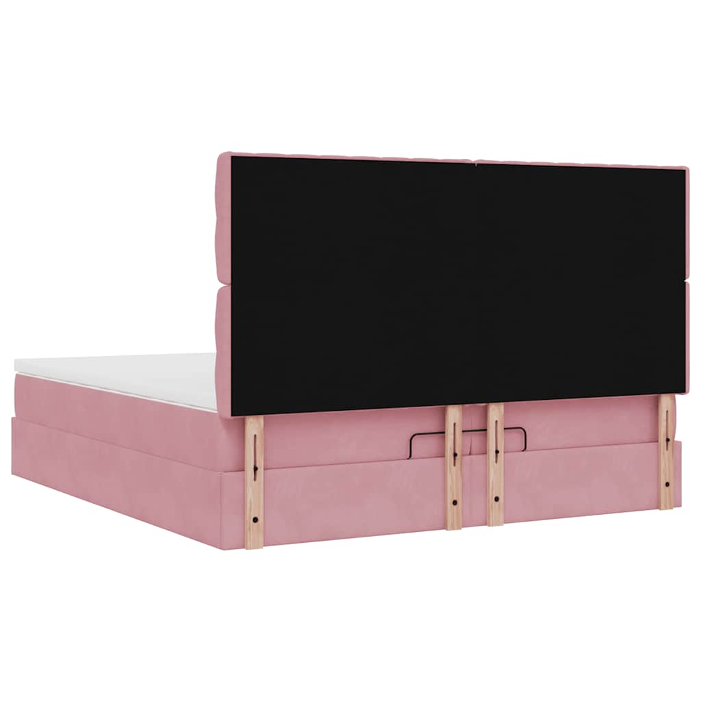 Ottoman bed met matrassen en LED's 200x200cm fluweel roze – afbeelding 10