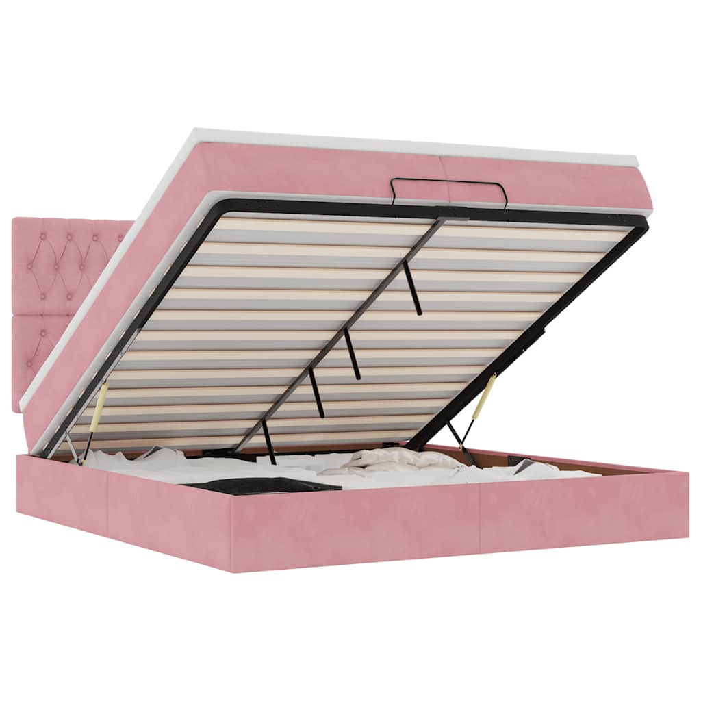 Ottoman bed met matrassen en LED's 200x200cm fluweel roze – afbeelding 2