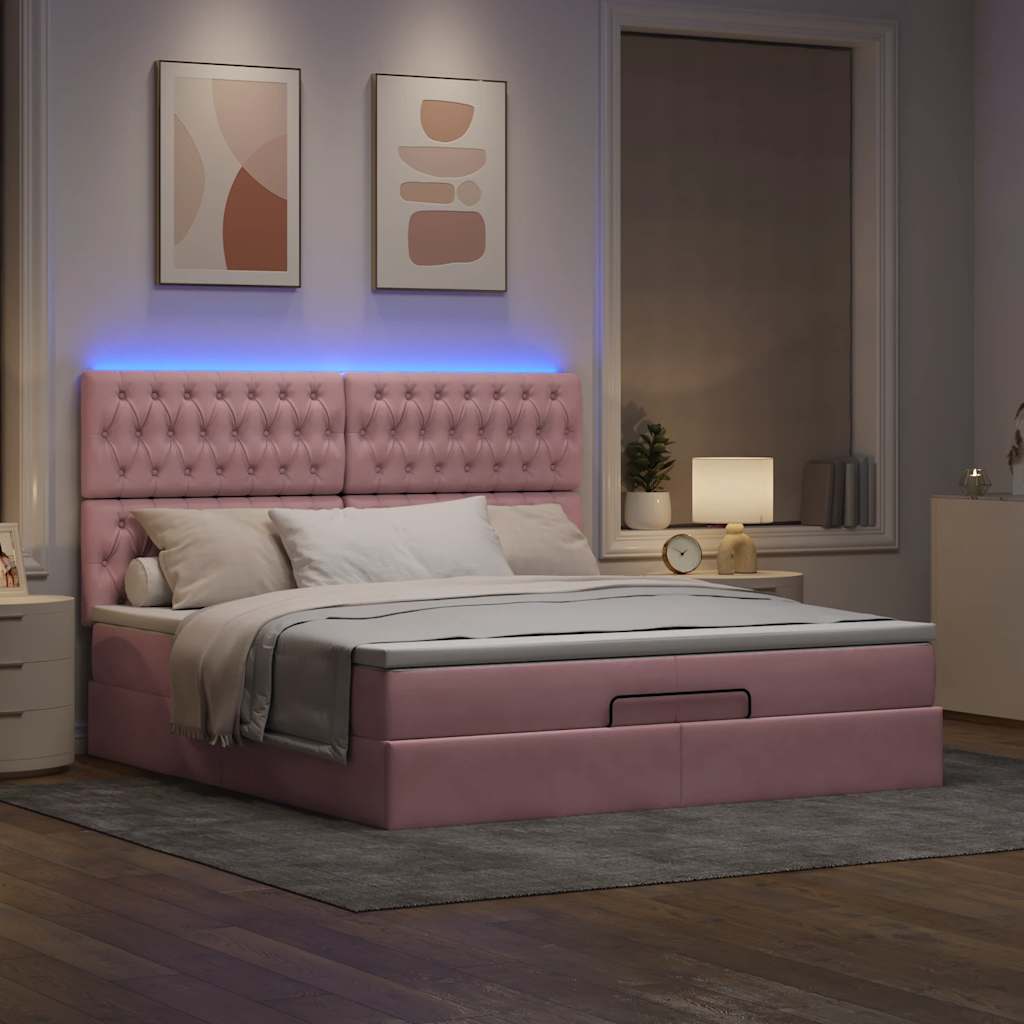 Ottoman bed met matrassen en LED's 200x200cm fluweel roze – afbeelding 3