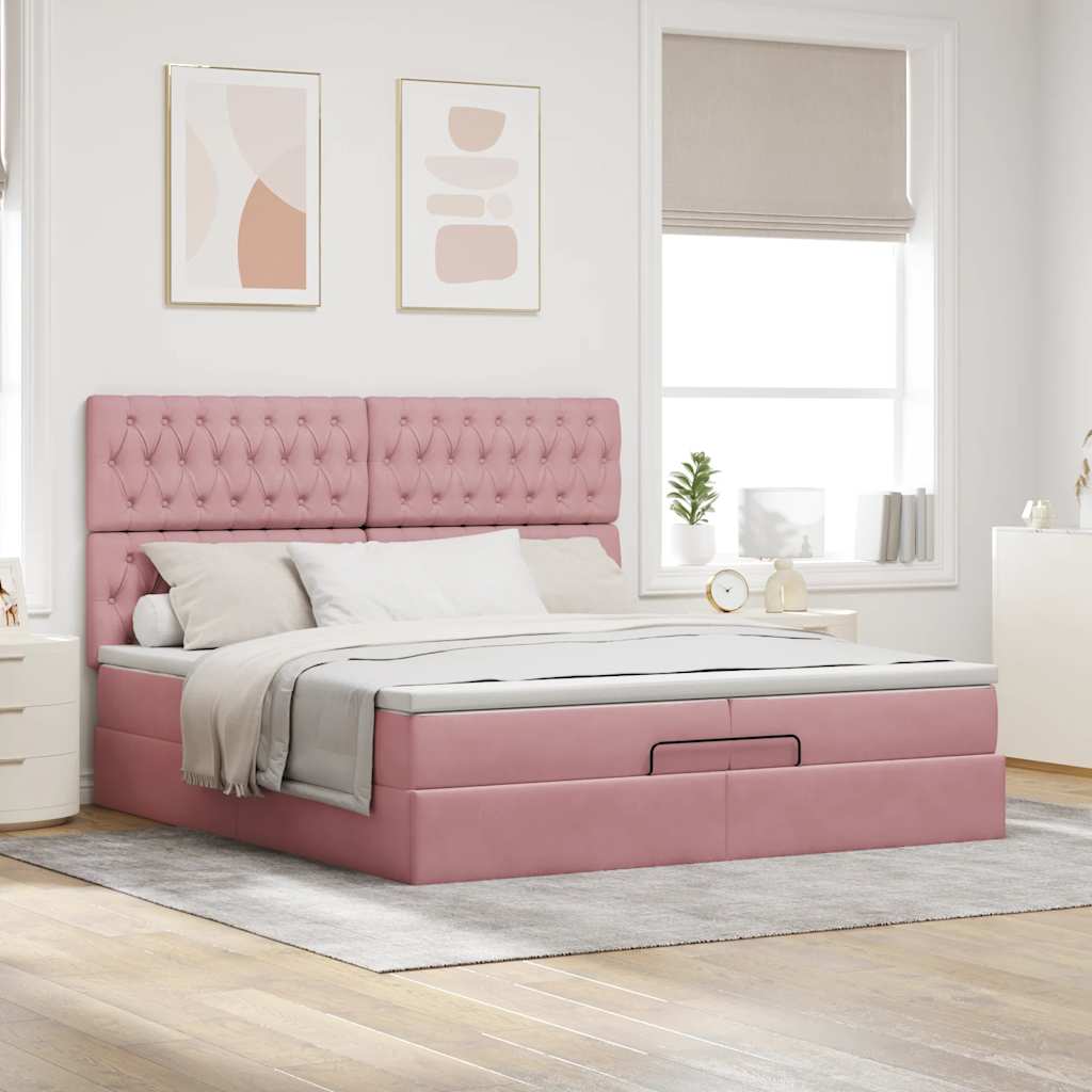 Ottoman bed met matrassen en LED's 200x200cm fluweel roze – afbeelding 4
