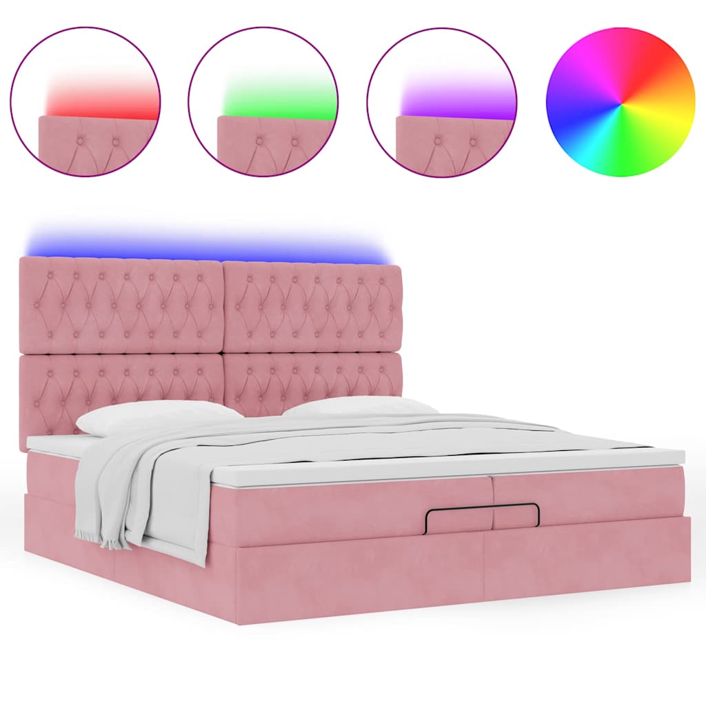 Ottoman bed met matrassen en LED's 200x200cm fluweel roze – afbeelding 5