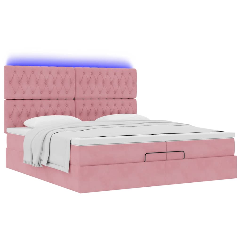 Ottoman bed met matrassen en LED's 200x200cm fluweel roze – afbeelding 6