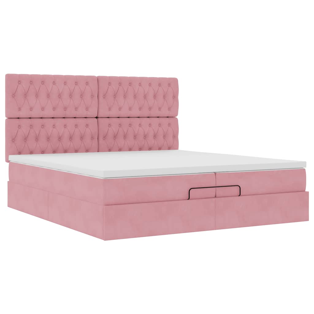 Ottoman bed met matrassen en LED's 200x200cm fluweel roze – afbeelding 7
