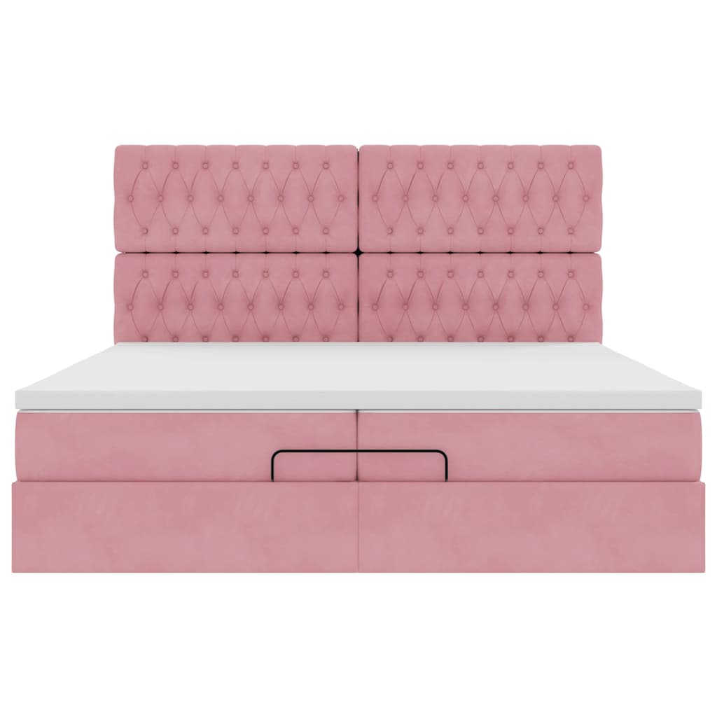 Ottoman bed met matrassen en LED's 200x200cm fluweel roze – afbeelding 8