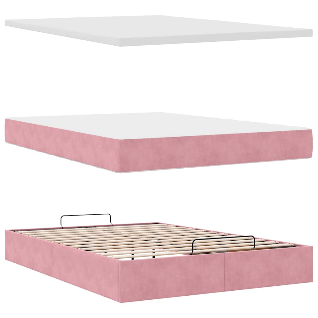 Ottoman bed met matrassen en LED's 140x190cm fluweel roze – afbeelding 12