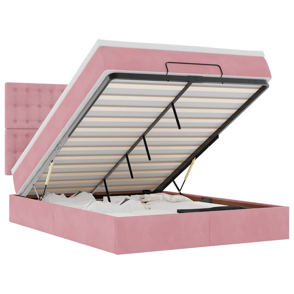 Ottoman bed met matrassen en LED's 140x190cm fluweel roze – afbeelding 2