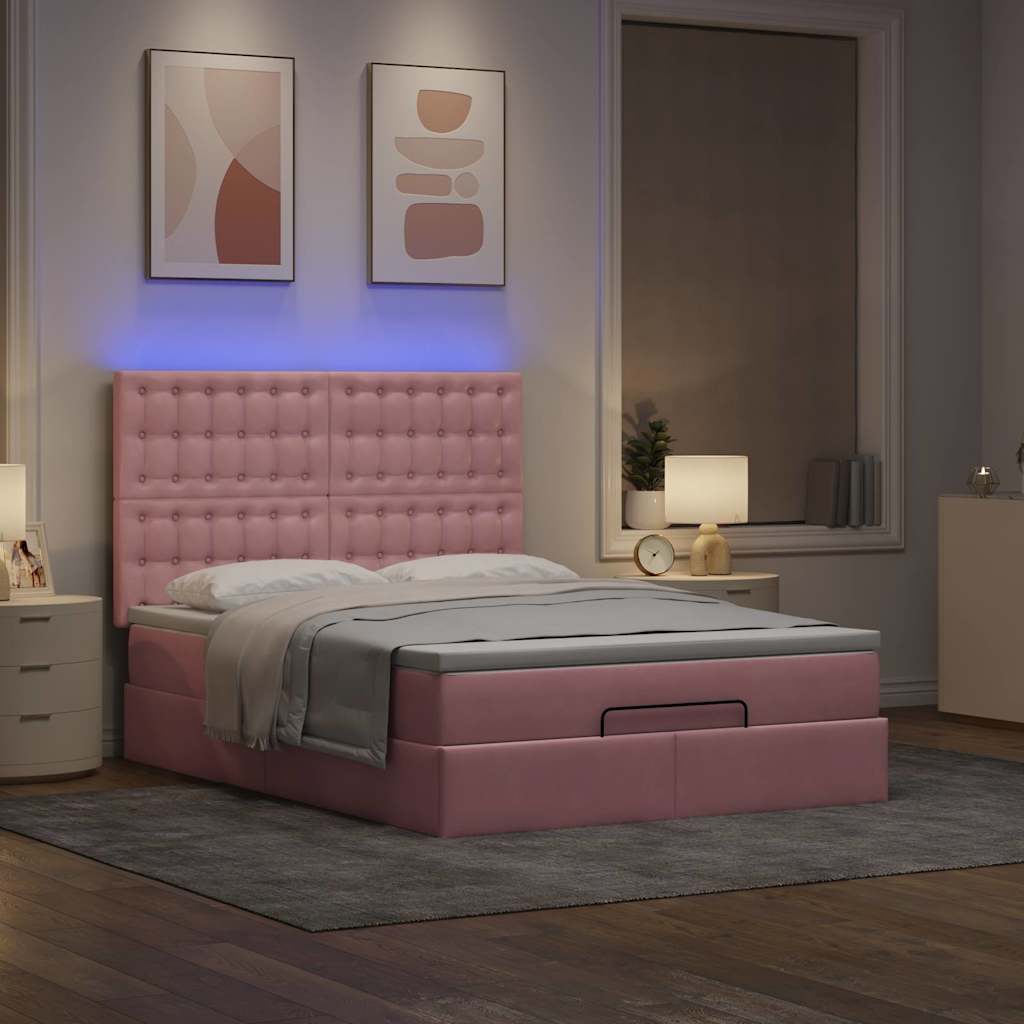 Ottoman bed met matrassen en LED's 140x190cm fluweel roze – afbeelding 3