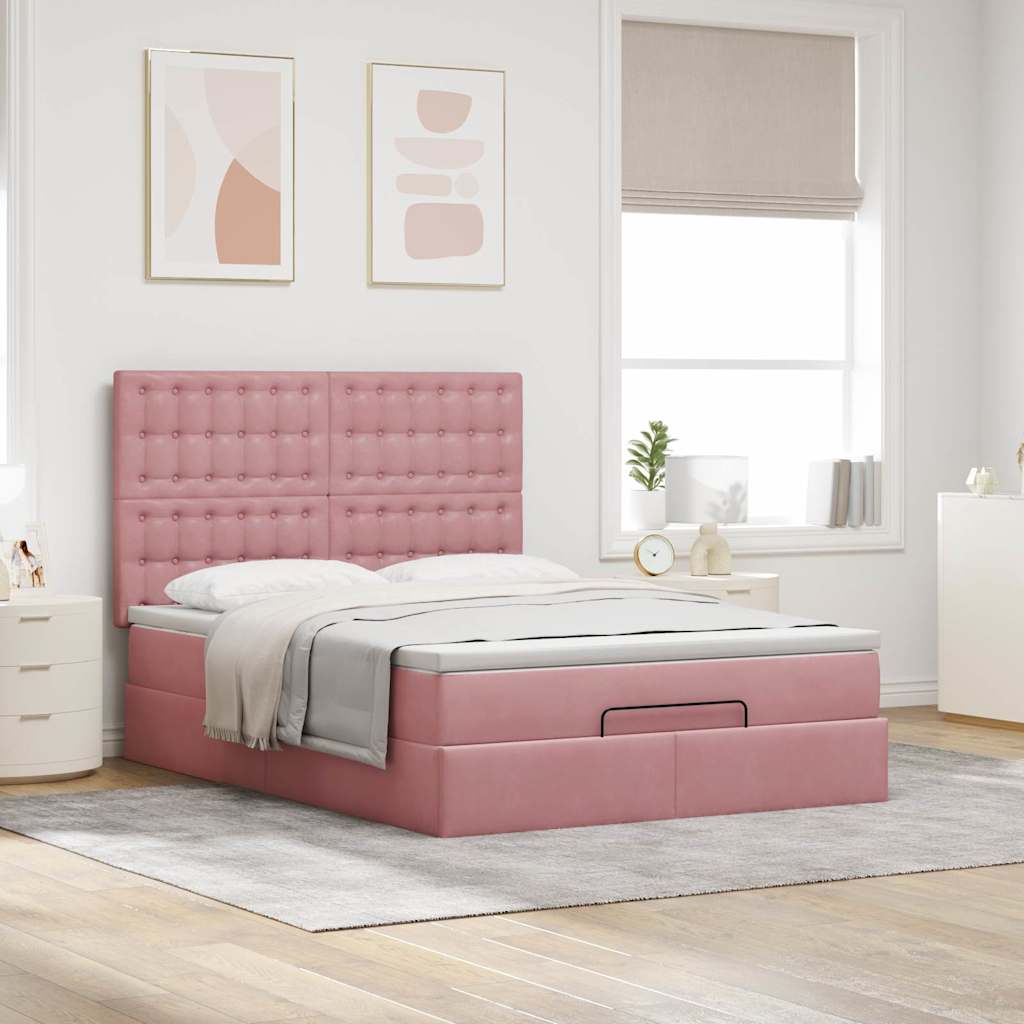 Ottoman bed met matrassen en LED's 140x190cm fluweel roze – afbeelding 4