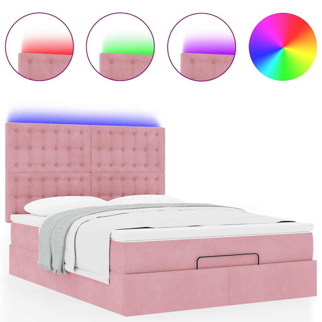 Ottoman bed met matrassen en LED's 140x190cm fluweel roze – afbeelding 5