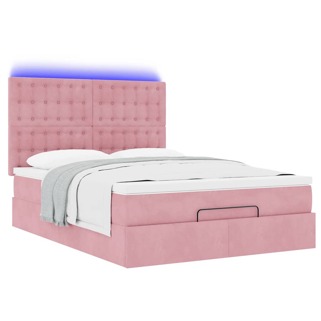 Ottoman bed met matrassen en LED's 140x190cm fluweel roze – afbeelding 6
