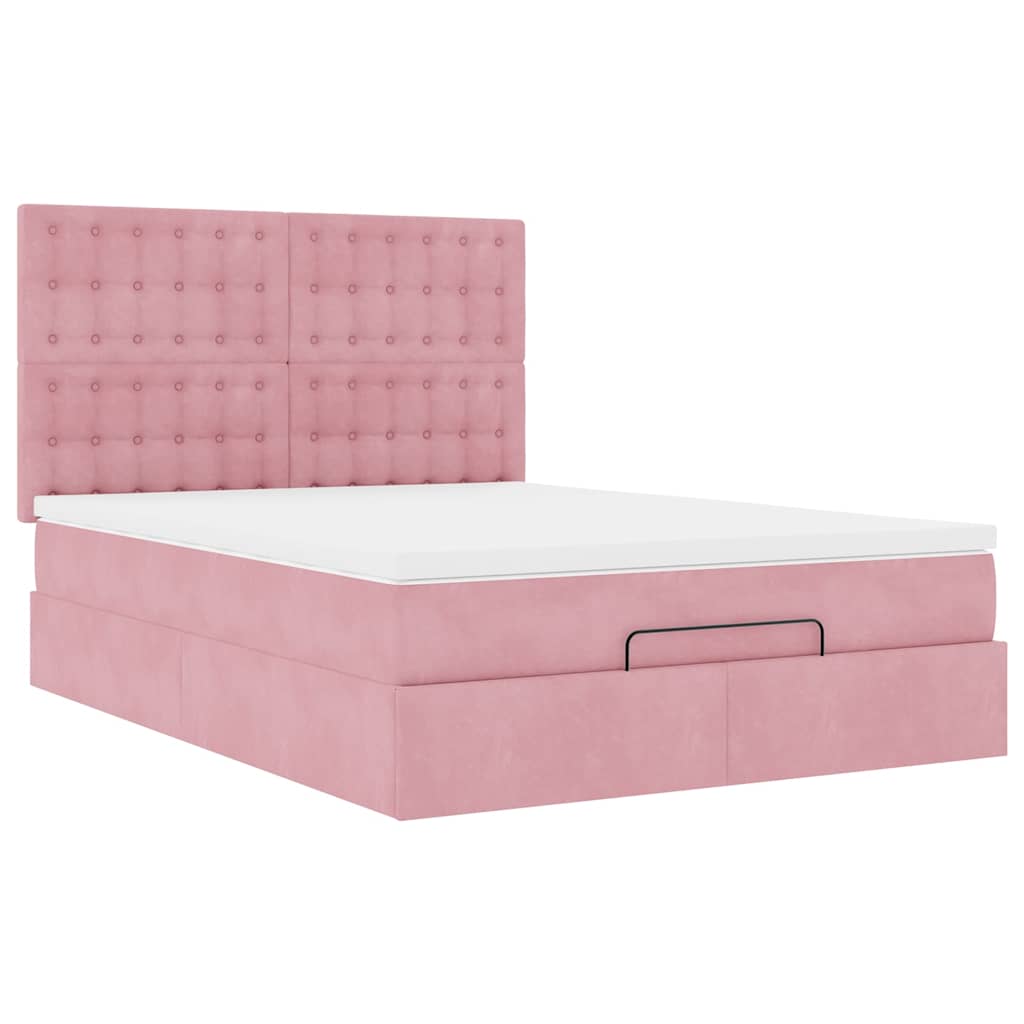 Ottoman bed met matrassen en LED's 140x190cm fluweel roze – afbeelding 7