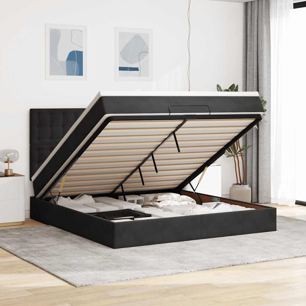 Ottoman bed met matrassen en LED's 180x200cm fluweel zwart – afbeelding 1