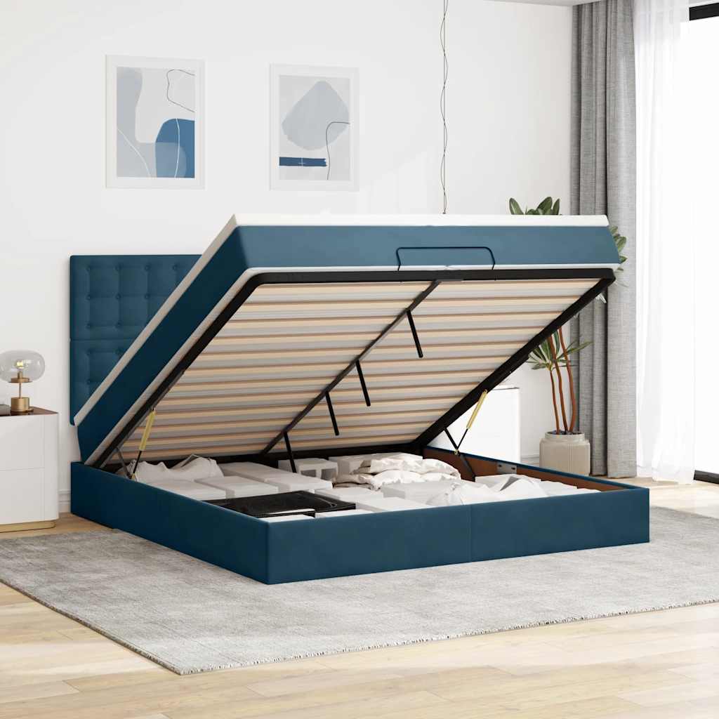 Bed poef met matrassen en leds 200x200 cm fluweel donkerblauw – afbeelding 1