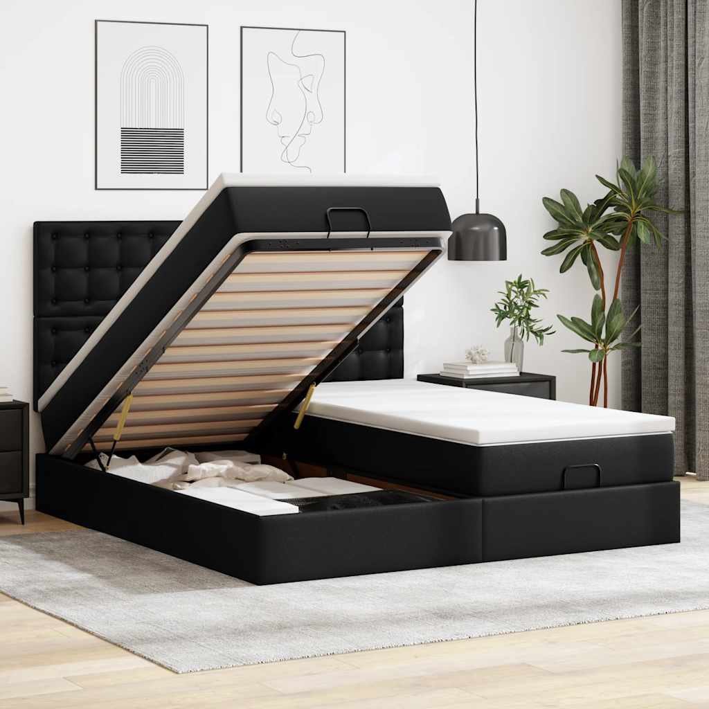 Bed poef met matrassen en LED's 160x200cm kunstleer zwart – afbeelding 1