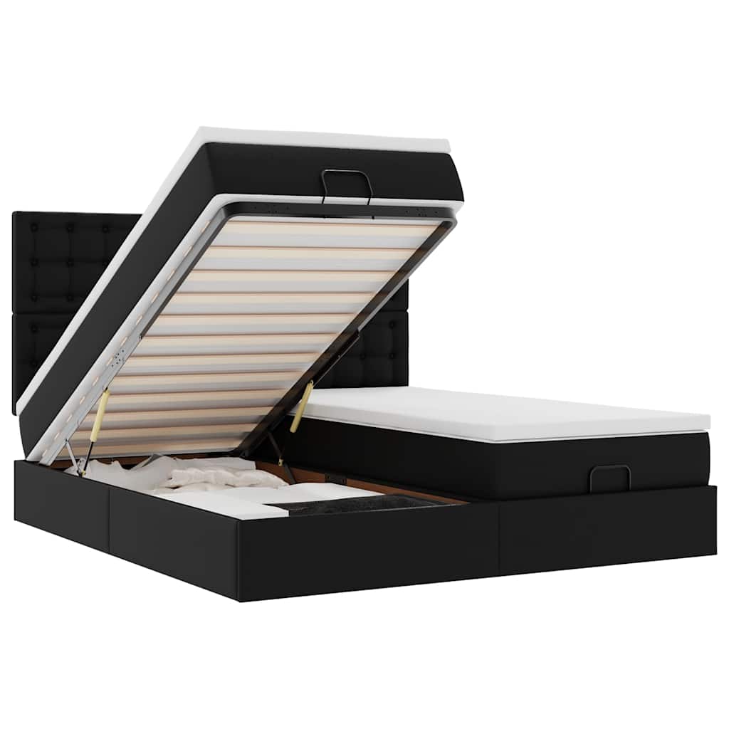 Bed poef met matrassen en LED's 160x200cm kunstleer zwart – afbeelding 2