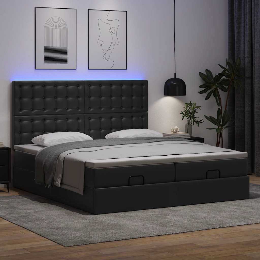 Bed poef met matrassen en LED's 160x200cm kunstleer zwart – afbeelding 3
