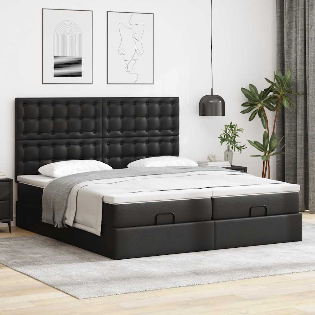 Bed poef met matrassen en LED's 160x200cm kunstleer zwart – afbeelding 4
