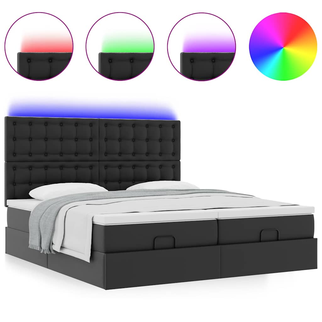 Bed poef met matrassen en LED's 160x200cm kunstleer zwart – afbeelding 5