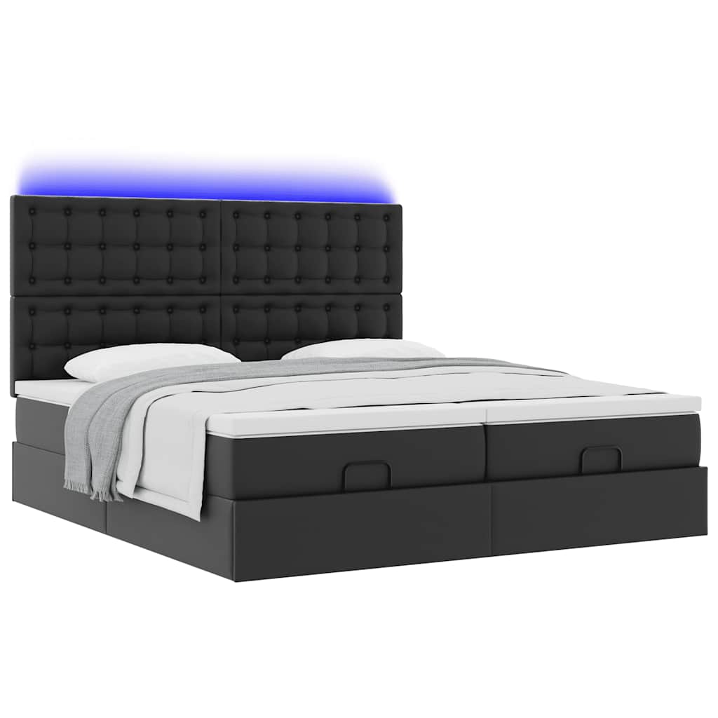Bed poef met matrassen en LED's 160x200cm kunstleer zwart – afbeelding 6