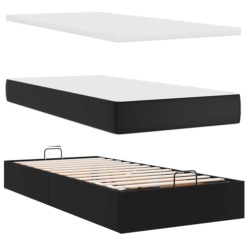 Bed poef met matrassen en LED's 160x200cm kunstleer zwart – afbeelding 9