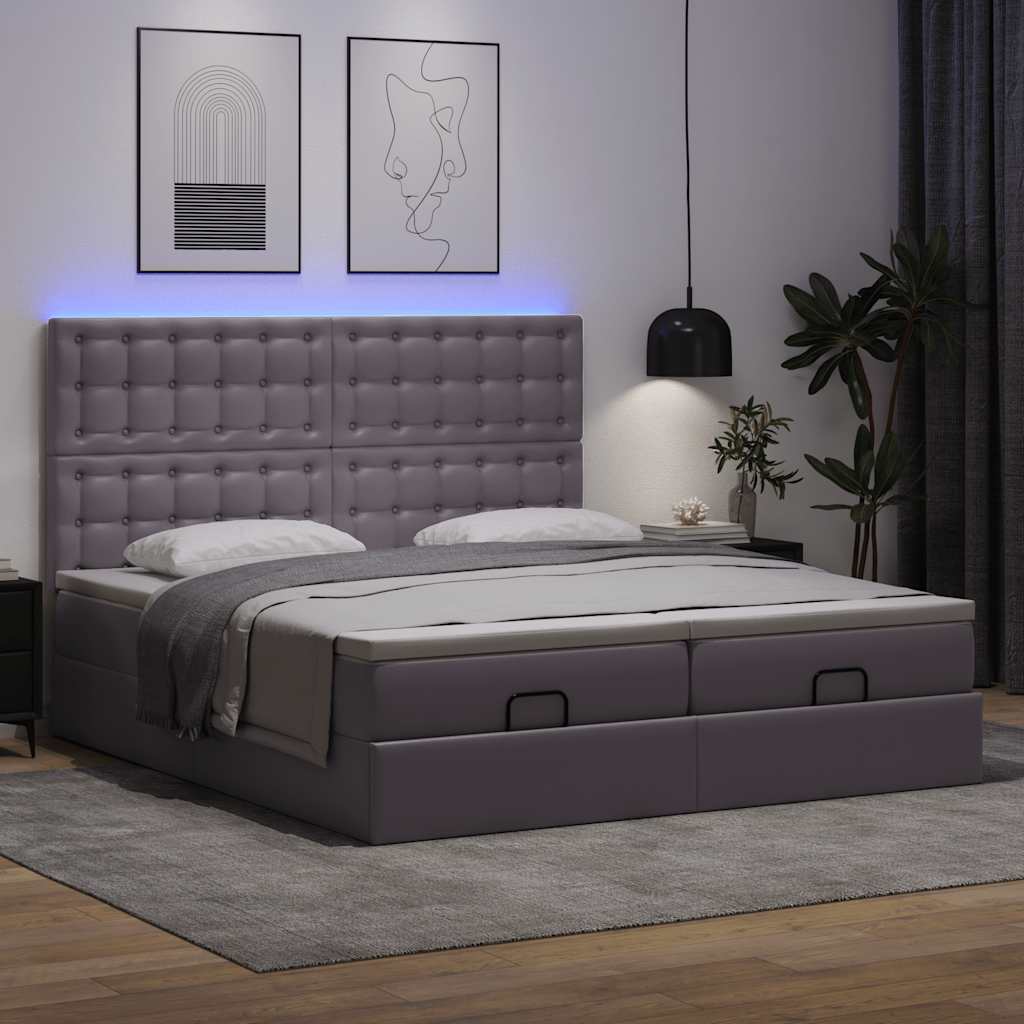 Ottoman bed met matrassen en LED's 200x200cm kunstleer grijs – afbeelding 3