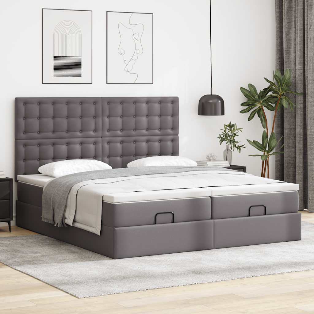 Ottoman bed met matrassen en LED's 200x200cm kunstleer grijs – afbeelding 4