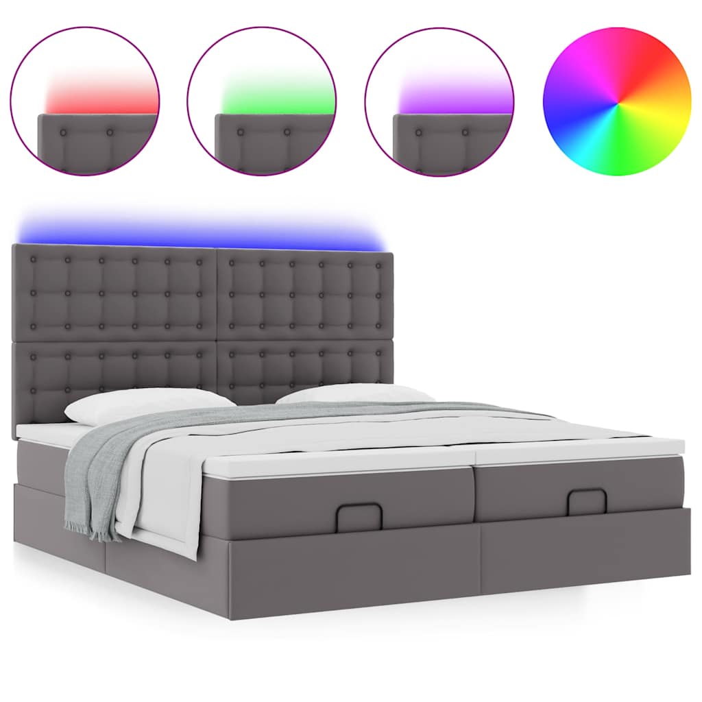 Ottoman bed met matrassen en LED's 200x200cm kunstleer grijs – afbeelding 5