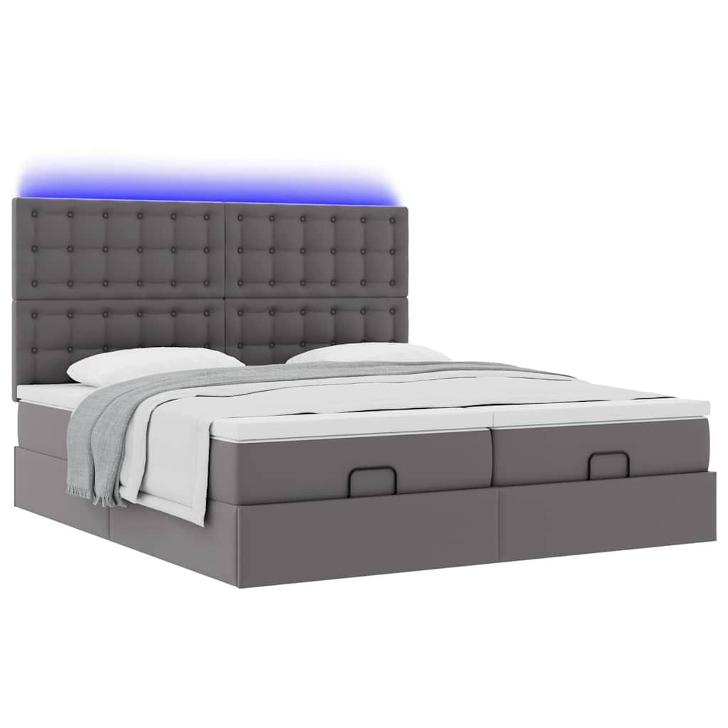 Ottoman bed met matrassen en LED's 200x200cm kunstleer grijs – afbeelding 6
