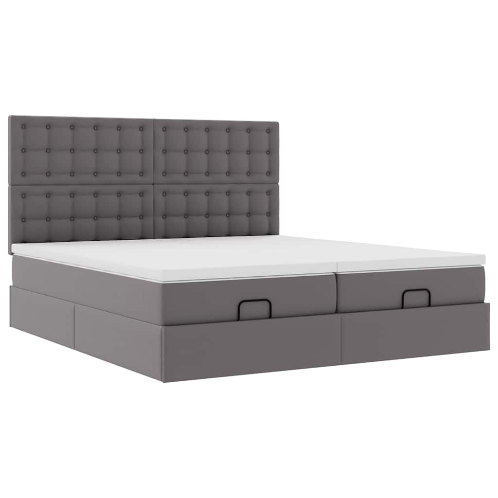 Ottoman bed met matrassen en LED's 200x200cm kunstleer grijs – afbeelding 7
