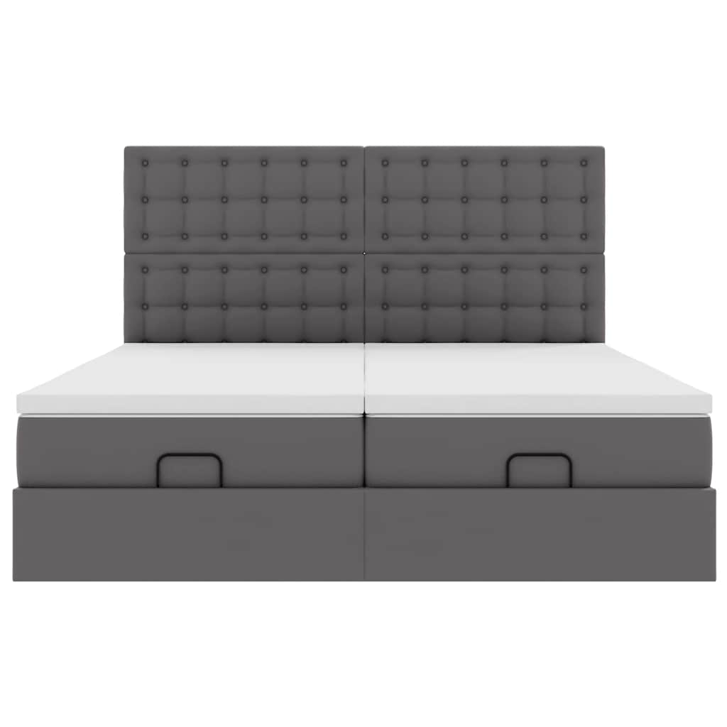 Ottoman bed met matrassen en LED's 200x200cm kunstleer grijs – afbeelding 9