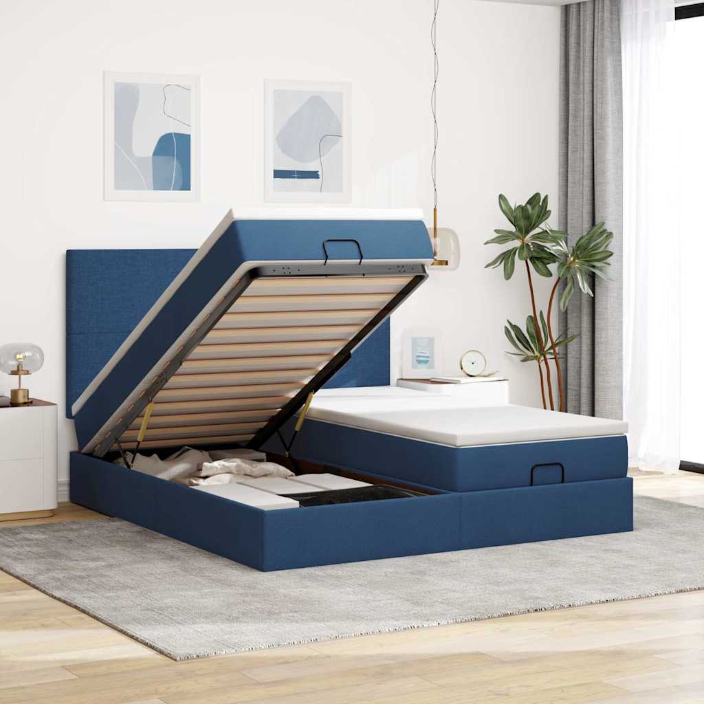 Ottoman bed met matrassen en LED's 160x200cm stof blauw – afbeelding 1