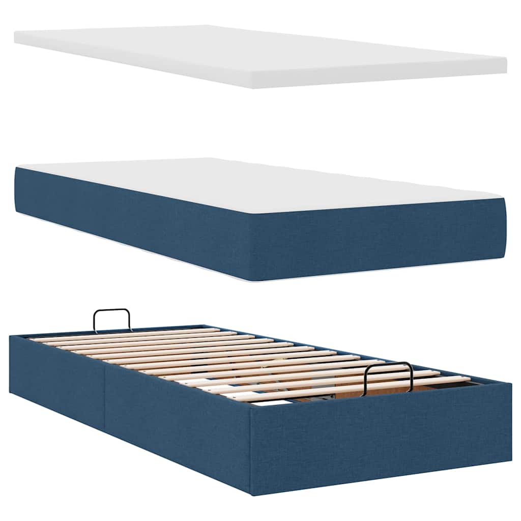 Ottoman bed met matrassen en LED's 200x200cm stof blauw – afbeelding 12