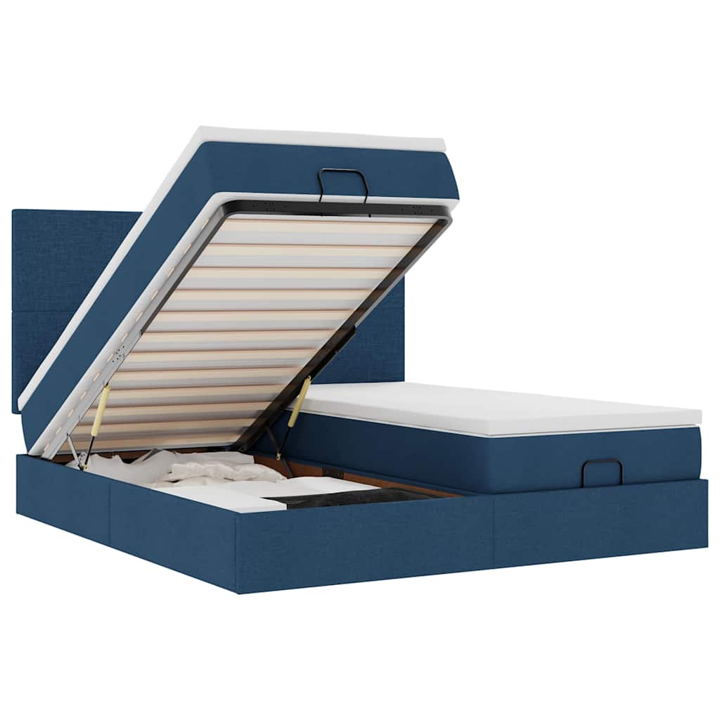 Ottoman bed met matrassen en LED's 200x200cm stof blauw – afbeelding 2