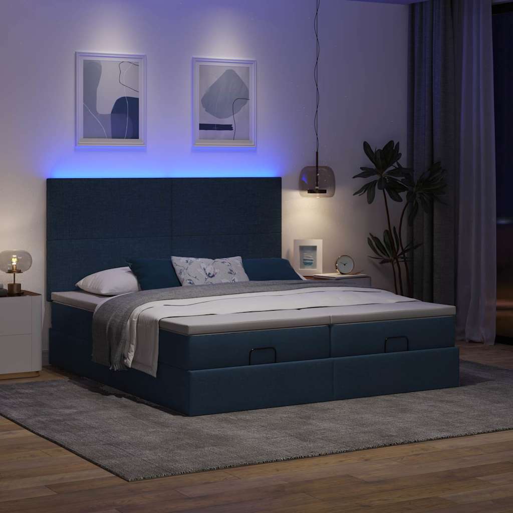 Ottoman bed met matrassen en LED's 200x200cm stof blauw – afbeelding 3